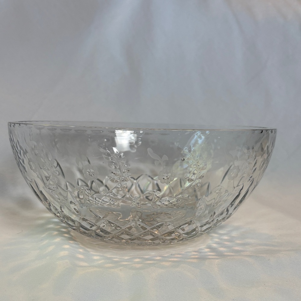 Apple and Floral Motif Cut Crystal Etched Large Serving Bowl by Rogaska-Vintage